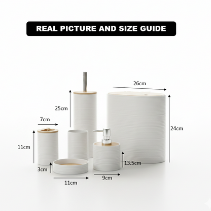 6-Piece Modern Ribbed Bathroom Set with Wooden Lids