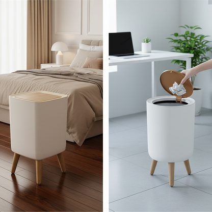 Spacious Trash Bin with Press-Lid & Feet