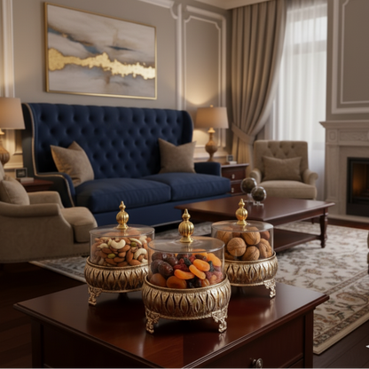 Exquisite 3-Piece Golden Base Glass Jars with Lid
