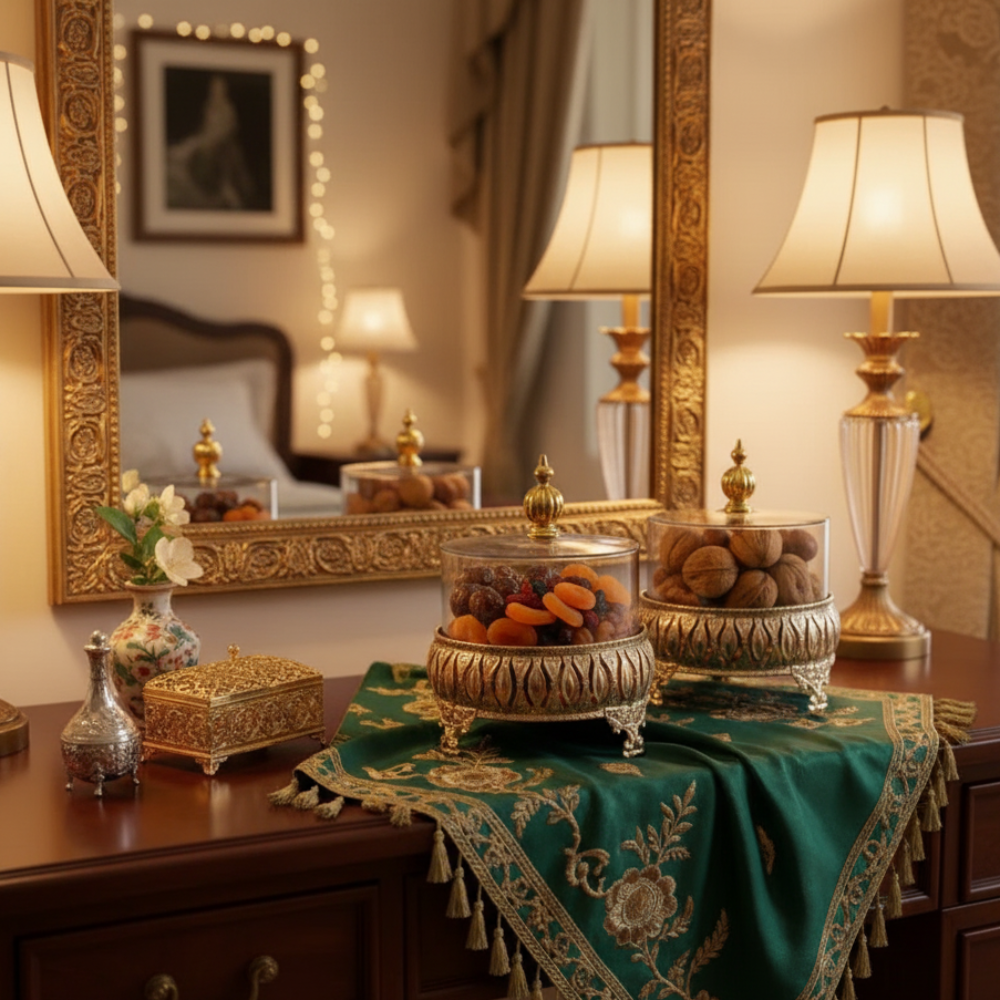 Exquisite 3-Piece Golden Base Glass Jars with Lid