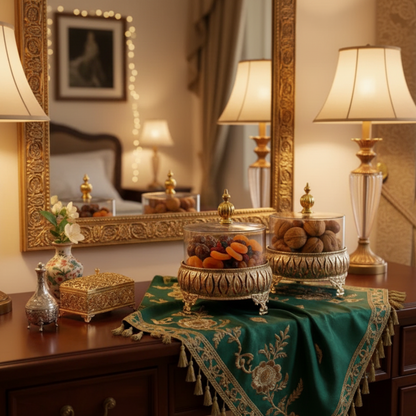 Exquisite 3-Piece Golden Base Glass Jars with Lid